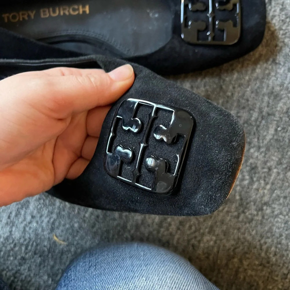 Tory Burch Georgia Black Suede Square Toe Ballet Flats with Emblem, size 9 - Picture 4 of 8